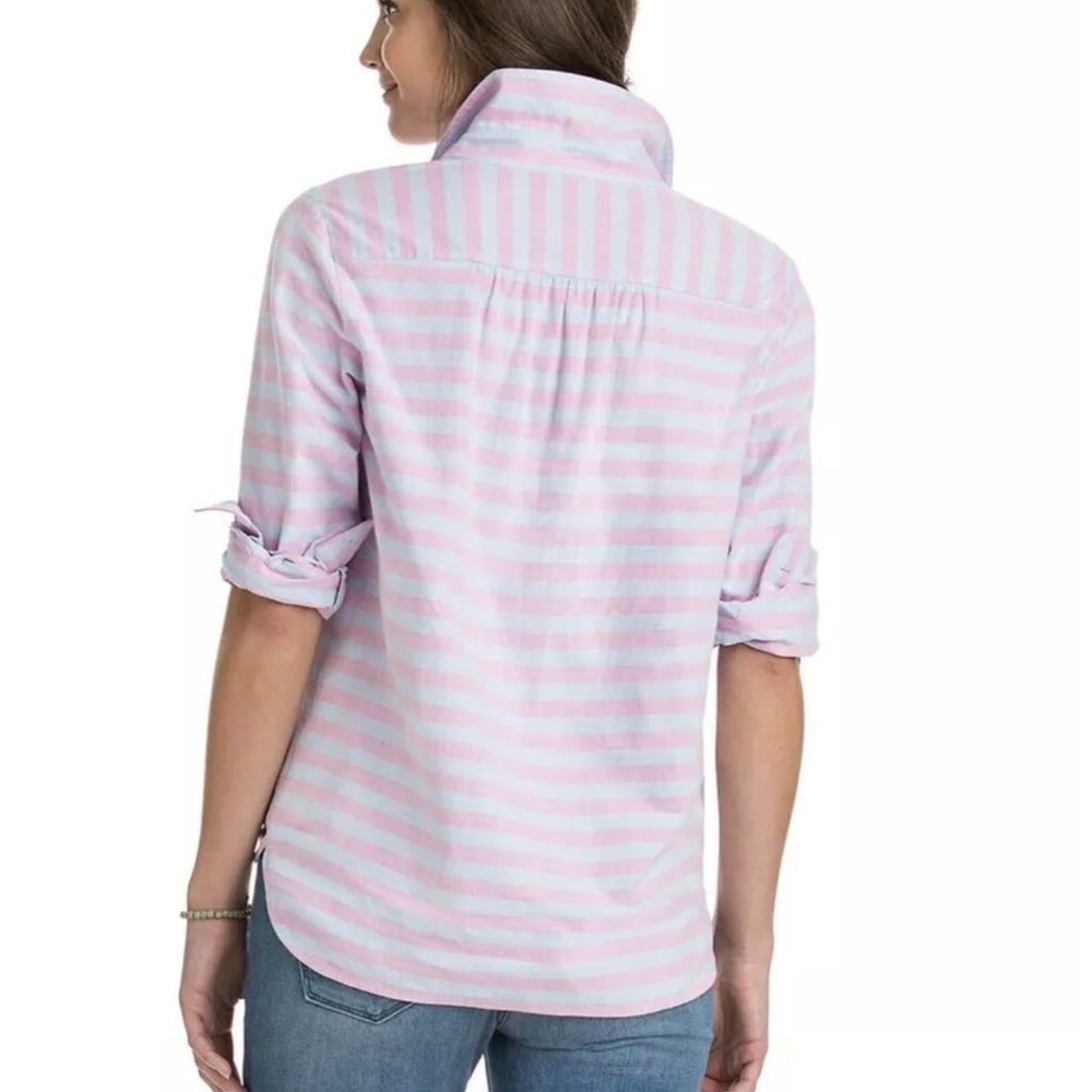 Vineyard Vines Women's Relaxed Coastside Stripe Hi-Lo Popover Shirt Size 8 Blue - Picture 11 of 11
